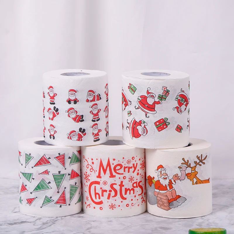 30m/roll Christmas Table Napkin Home Santa Claus Bath Toilet Roll Paper Xmas Decor Tissue Christmas Decorations New Year Gifts