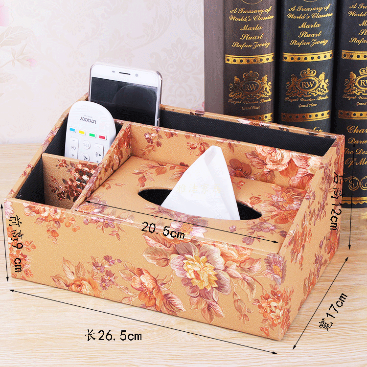 European Sle Creative Leather Wallpaper Multi-Function Tissue Box Living Room Coffee Table Remote Control Storage Basket