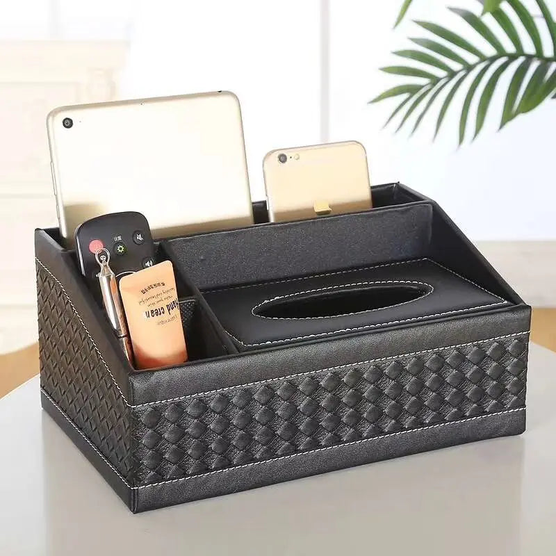 European Sle Creative Leather Wallpaper Multi-Function Tissue Box Living Room Coffee Table Remote Control Storage Basket