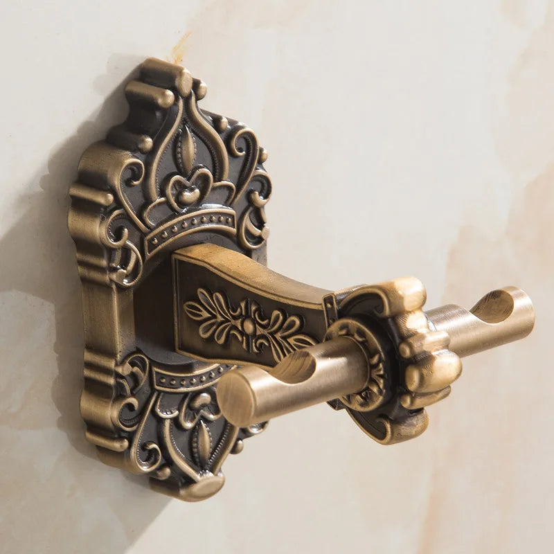 Antique Solid Aluminum Bathroom Hardware Set, Wall Mounted Towel Bar & Soap Basket & Toilet Paper Holder & Robe Hook