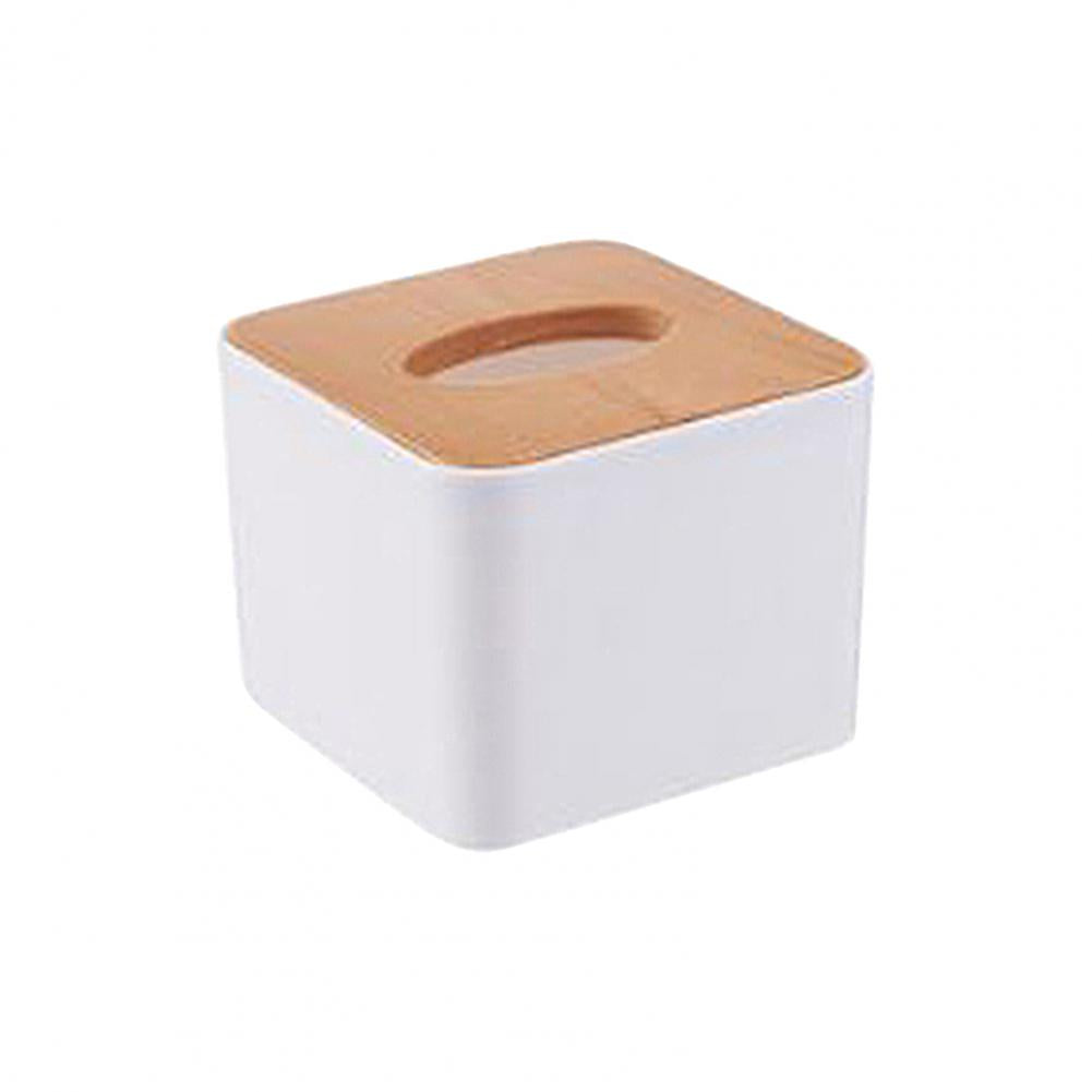 Plastic Tissue Box Wooden Lid Square Napkin Holder Container Wet Tissue Paper Dispenser Case Modern Home Car Organizer