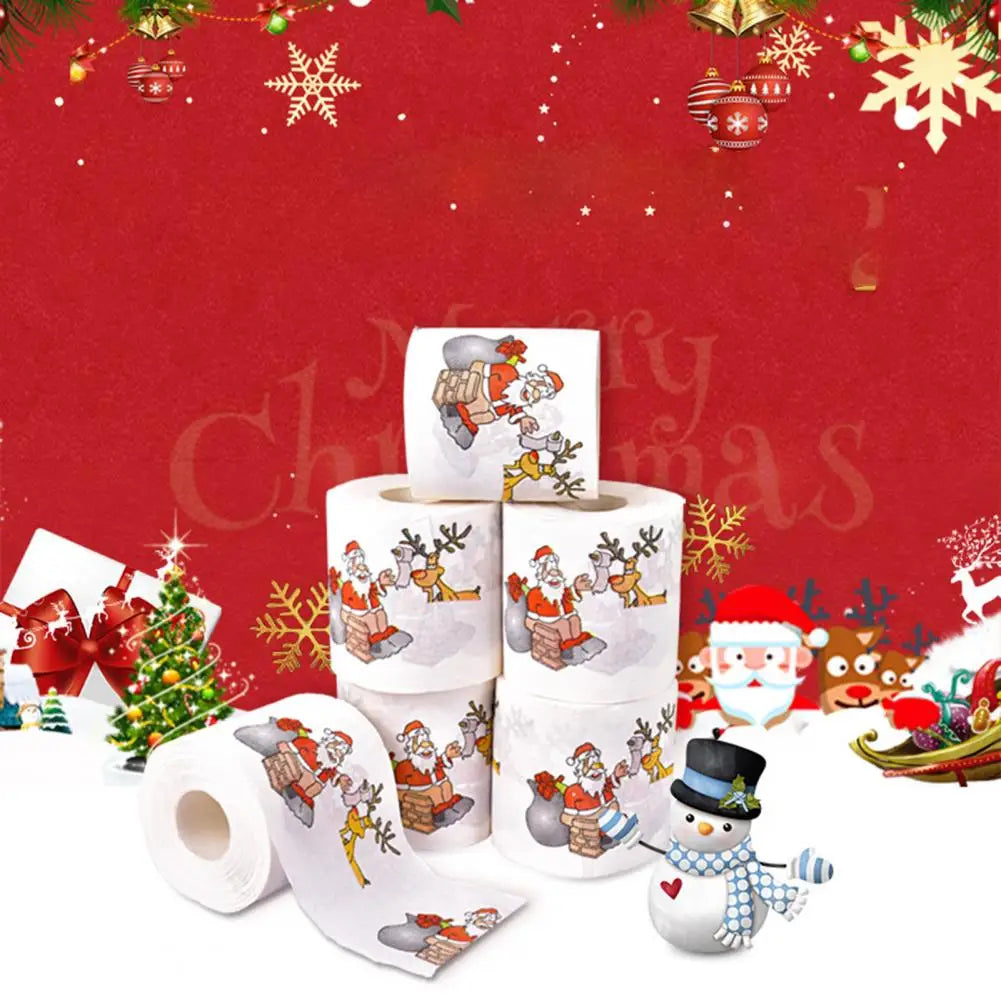 1 Roll Cartoon Pattern Disposable Toilet Paper Festive Soft Touch Decorate Christmas Holiday Printed Roll Paper for Festival
