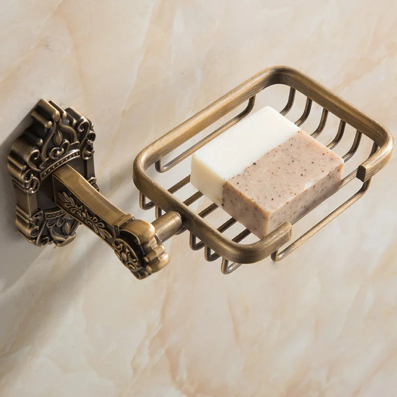 Antique Solid Aluminum Bathroom Hardware Set, Wall Mounted Towel Bar & Soap Basket & Toilet Paper Holder & Robe Hook