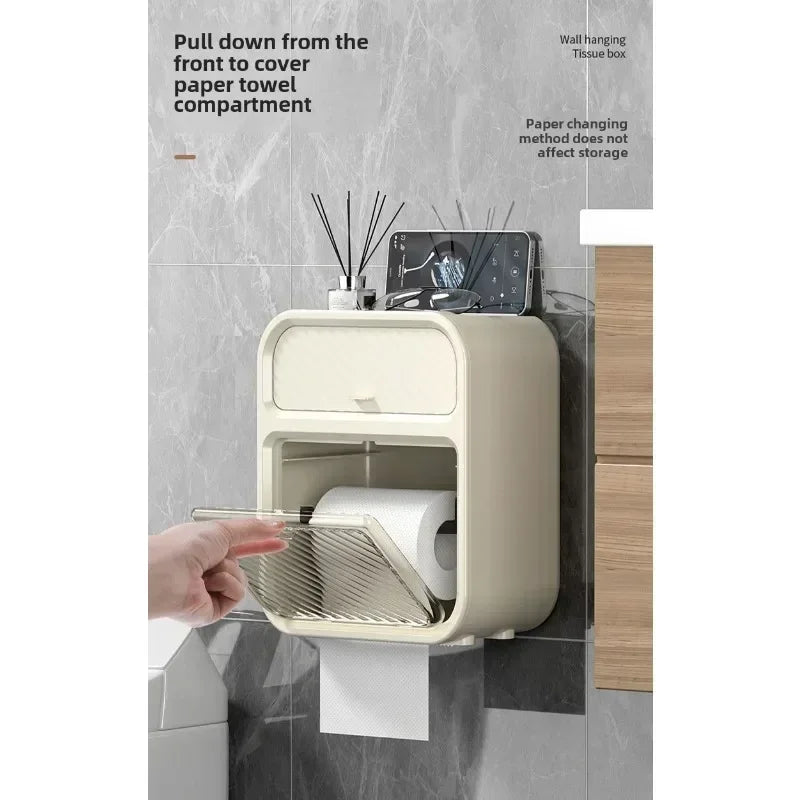 New HOT Toilet toilet carton Wall-mounted tissue box No punching Waterproof toilet paper Roll paper rack