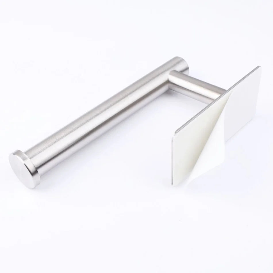 Stainless Steel Paper Holder White Adhesive Wall Mount Stand Kitchen Bathroom Toilet Paper Towel Tissue Roll Shelf Brushed Gold