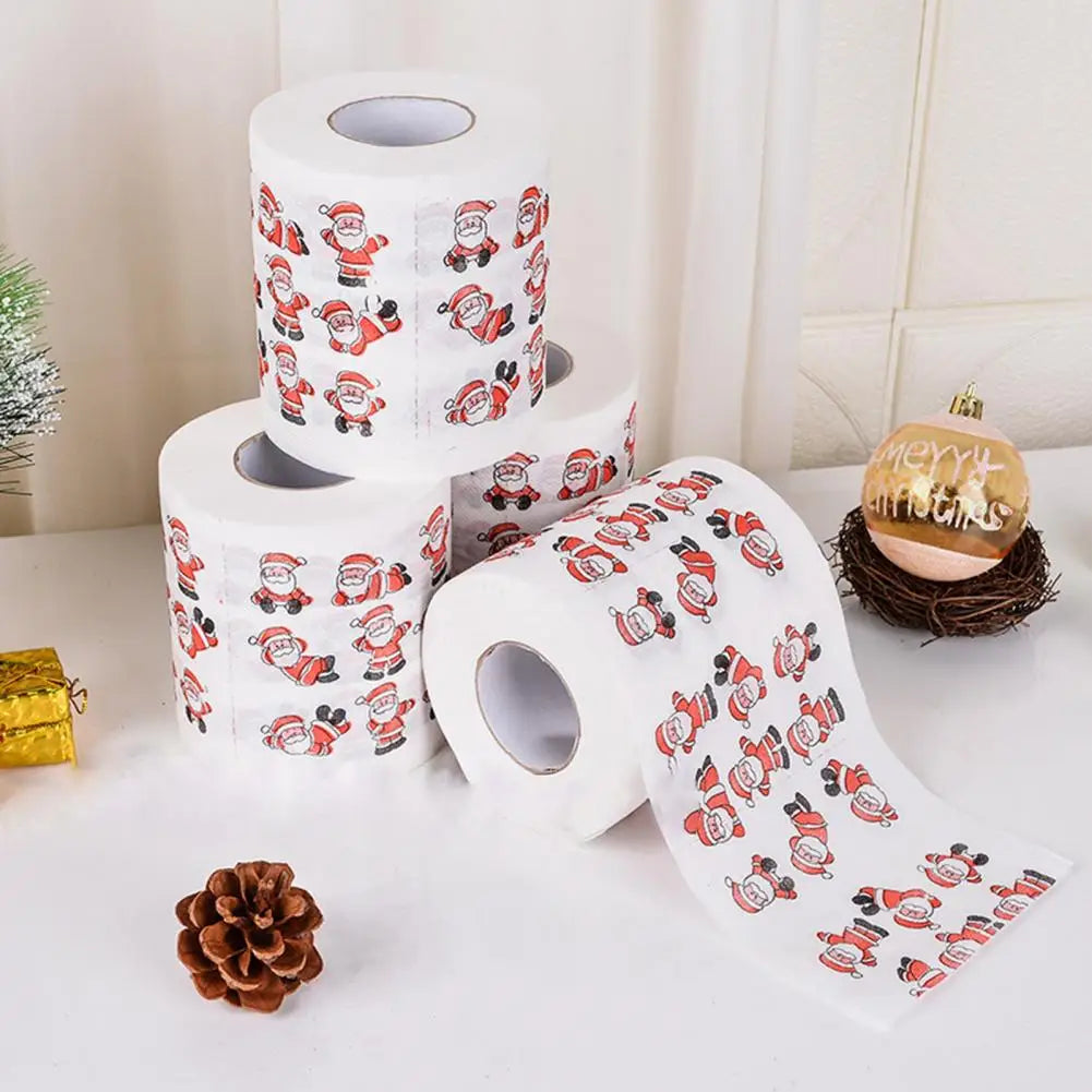 1 Roll Cartoon Pattern Disposable Toilet Paper Festive Soft Touch Decorate Christmas Holiday Printed Roll Paper for Festival