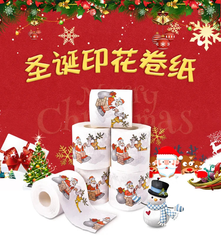 Toilet Paper Christmas Pattern Series Roll Paper Santa Claus Reindeer Hygienic Paper Creative Toilet Papers Rolls Funny Napkins