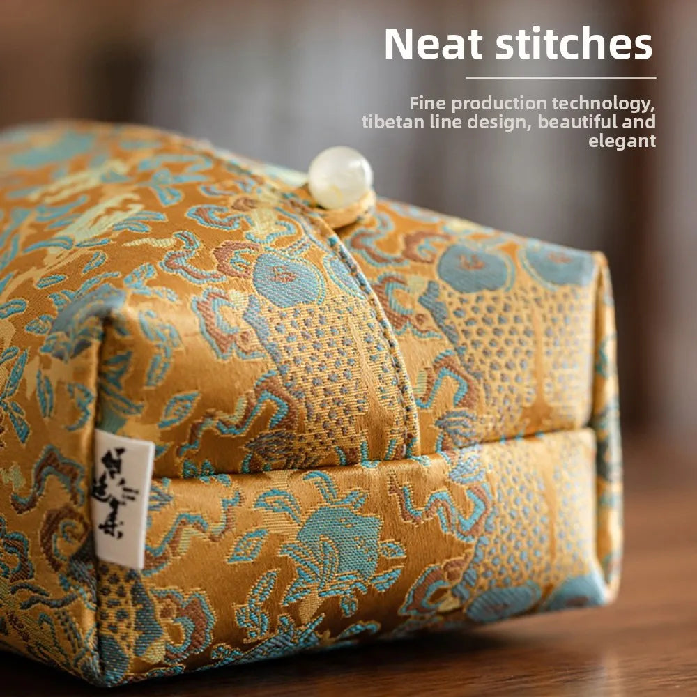 New Chinese Brocade Embroidery Fabric Tissue Box, Living Room Car Pumping Box, Tea Room Tissue Storage Box, Tissue Storage Bag