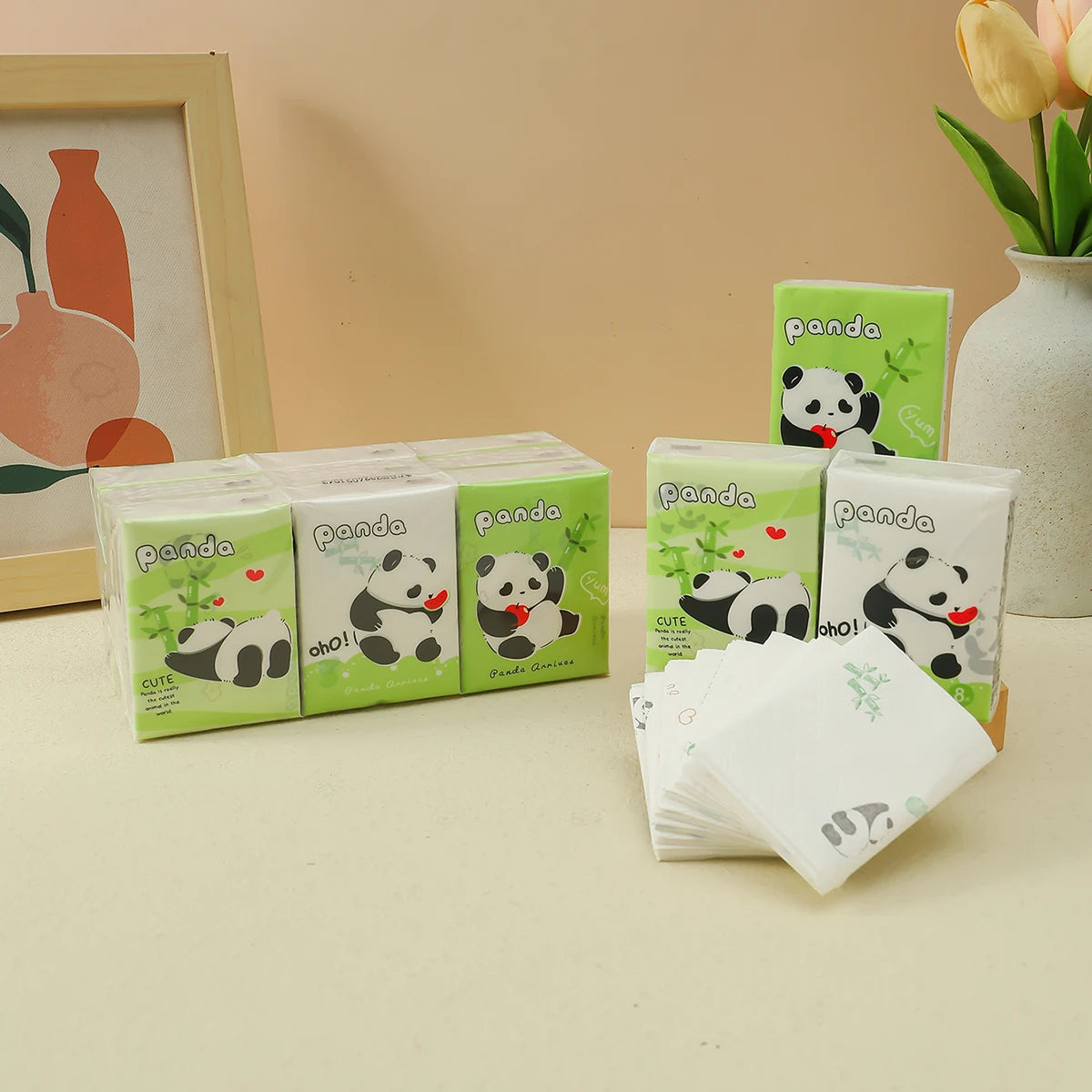 9pcs/pack Fashionable Lucky Cat Handkerchief Paper Student Portable Small Pack Cartoon Printed Hand Tissue For Daily Cleaning