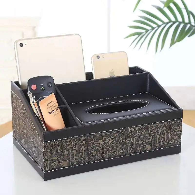 European Sle Creative Leather Wallpaper Multi-Function Tissue Box Living Room Coffee Table Remote Control Storage Basket