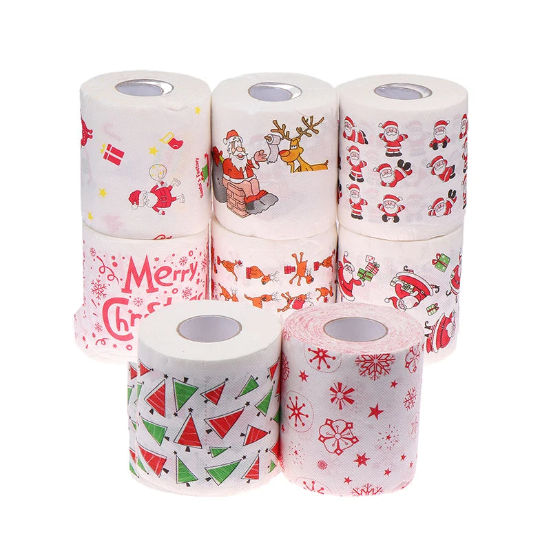 Creative Cartoon Toilet Paper Christmas Pattern Series Roll Paper Santa Claus Reindeer Hygienic Paper Rolls Funny Napkins