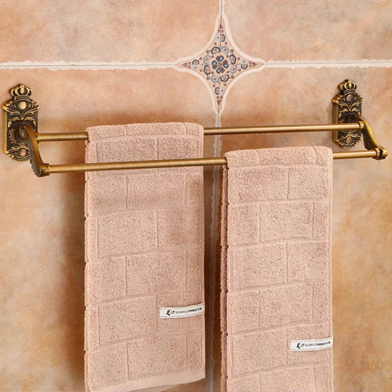 Antique Solid Aluminum Bathroom Hardware Set, Wall Mounted Towel Bar & Soap Basket & Toilet Paper Holder & Robe Hook