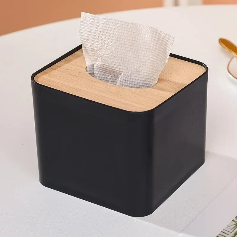 Tissue Box Table Napkin Rings Tissue Case Paper Box Container Bamboo Cover Solid Wood Storage Box Home Tissue Box Holder