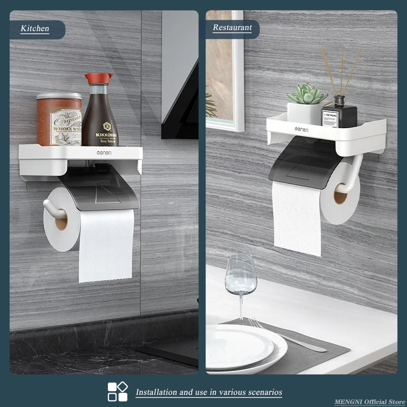 Wall Mount Toilet Paper Holder Plastic Waterproof Roll Paper Storage Rack Bathroom Tissue Organizer Shelves