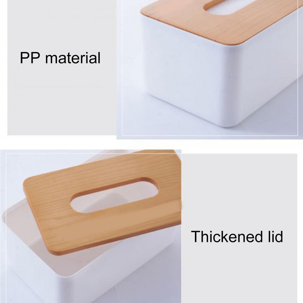 Plastic Tissue Box Wooden Lid Square Napkin Holder Container Wet Tissue Paper Dispenser Case Modern Home Car Organizer
