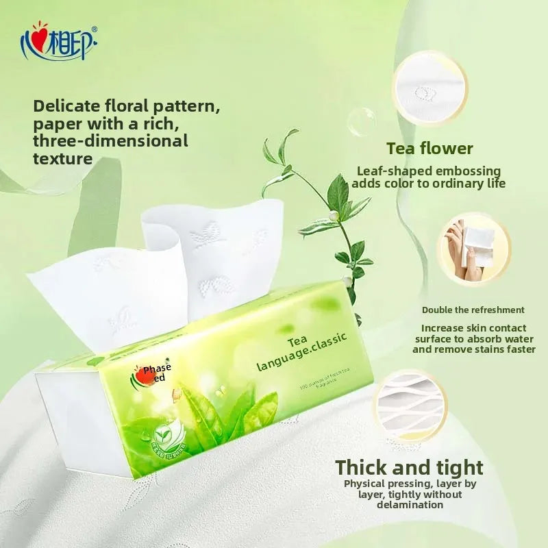 Classic Heart to Heart Tea Language 3 Layer 100 Sheets Large Pack Tissue Paper Home Use Napkins Fragrant Flexible Tissue