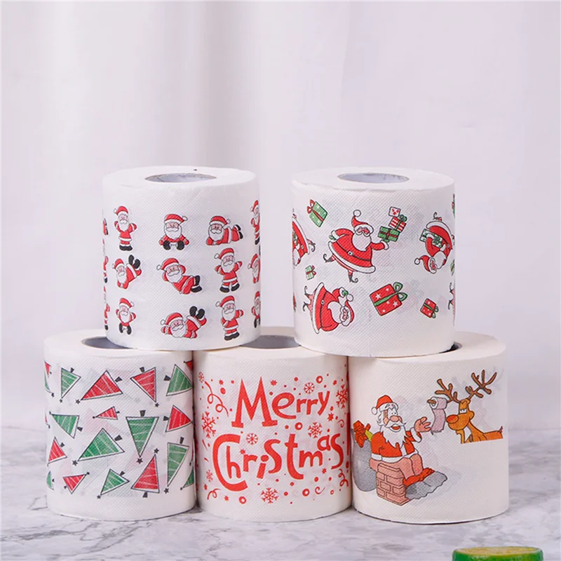 ABIT 5 Styles Santa Claus Paper Roll Tissue Paper Towels Christmas Decorations Xmas Santa Office Room Toilet Paper 15 Roll