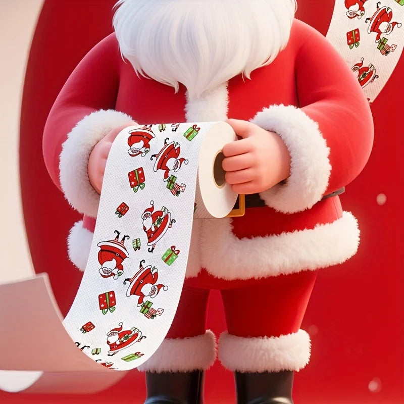 5Rolls/1Roll Christmas Toilet Paper Rolls - Festive Santa Reindeer Snowman Holiday Designs, with Red Top & Evergreen Tree Design
