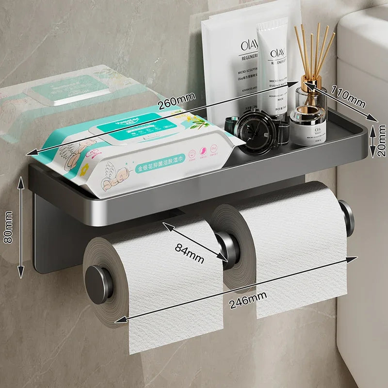 Black Gold Toilet Paper Holder Bathroom Wall Mount Multifunction WC Paper Phone Holder Shelf Towel Roll Shelf Accessories