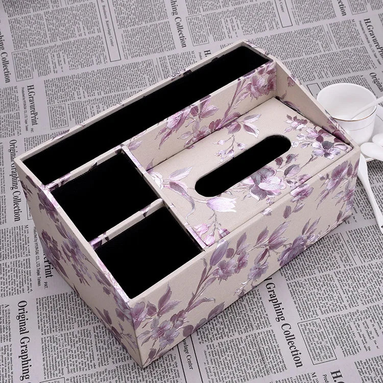 European Sle Creative Leather Wallpaper Multi-Function Tissue Box Living Room Coffee Table Remote Control Storage Basket