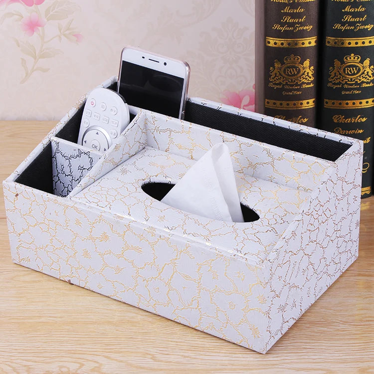 European Sle Creative Leather Wallpaper Multi-Function Tissue Box Living Room Coffee Table Remote Control Storage Basket