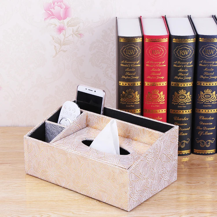 European Sle Creative Leather Wallpaper Multi-Function Tissue Box Living Room Coffee Table Remote Control Storage Basket