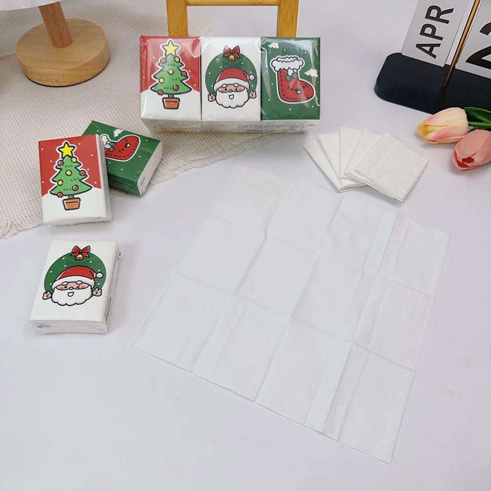 9pcs/pack 18pcs/pack Christmas handkerchief paper Student portable bag with cartoon printed toilet paper for daily cleaning