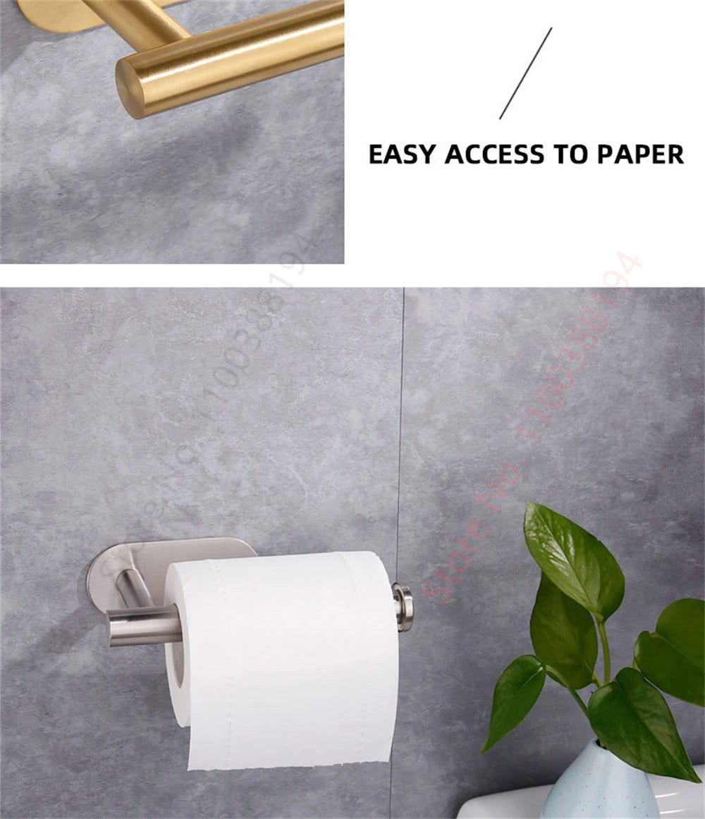 Adhesive Toilet Roll Paper Holder Organizer Wall Mount Storage Stand Kitchen Bathroom No Drill Tissue Towel Dispenser Stainless