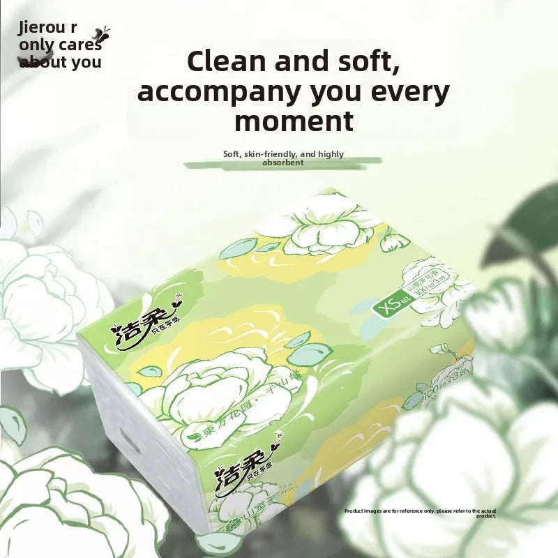 Jie Rou Camellia 3 Layers 100 Sheets Box Tissue Paper Facial Hygiene Paper Large Box Bulk Toilet Paper from Mainland China