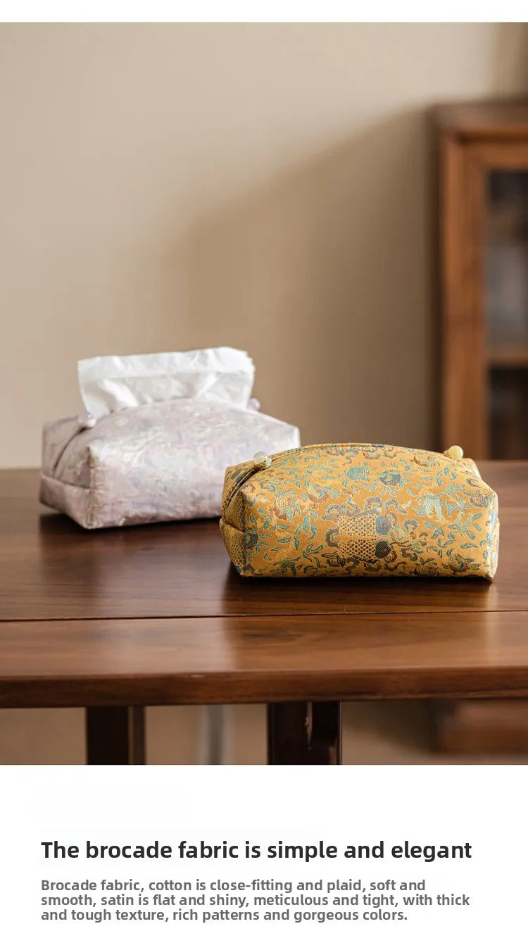 New Chinese Brocade Embroidery Fabric Tissue Box, Living Room Car Pumping Box, Tea Room Tissue Storage Box, Tissue Storage Bag