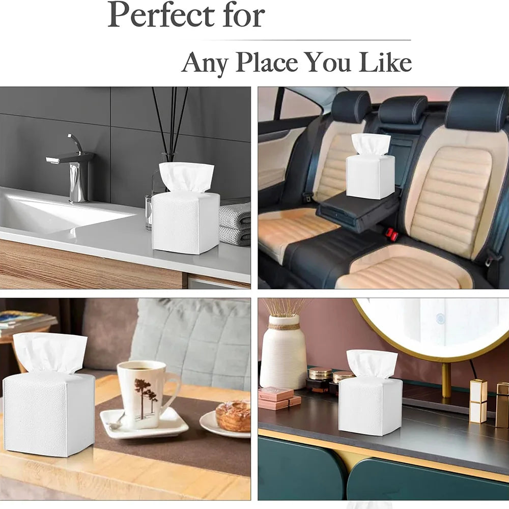 Modern PU Leather Square Tissue Box Cover Holder-Decorative Holder/Organizer for Bathroom Vanity Countertop, Night Stands,Office