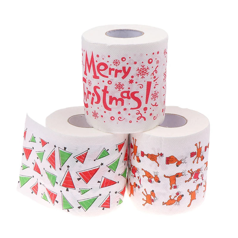 Creative Cartoon Toilet Paper Christmas Pattern Series Roll Paper Santa Claus Reindeer Hygienic Paper Rolls Funny Napkins