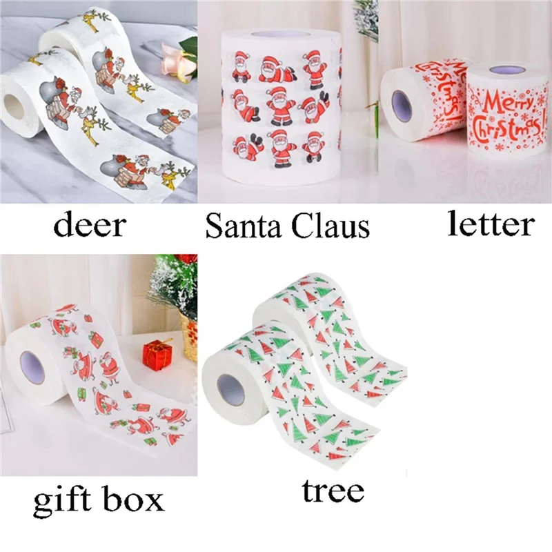 ABIT 5 Styles Santa Claus Paper Roll Tissue Paper Towels Christmas Decorations Xmas Santa Office Room Toilet Paper 15 Roll