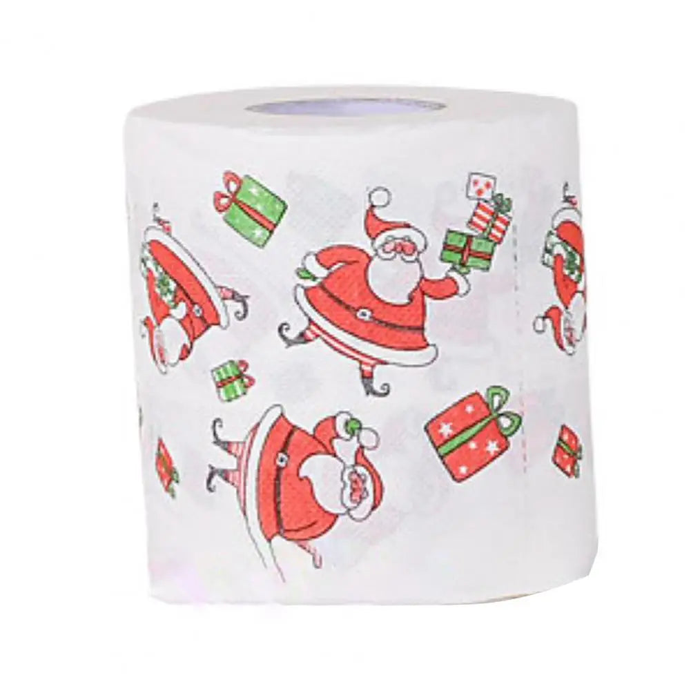 1 Roll Cartoon Pattern Disposable Toilet Paper Festive Soft Touch Decorate Christmas Holiday Printed Roll Paper for Festival