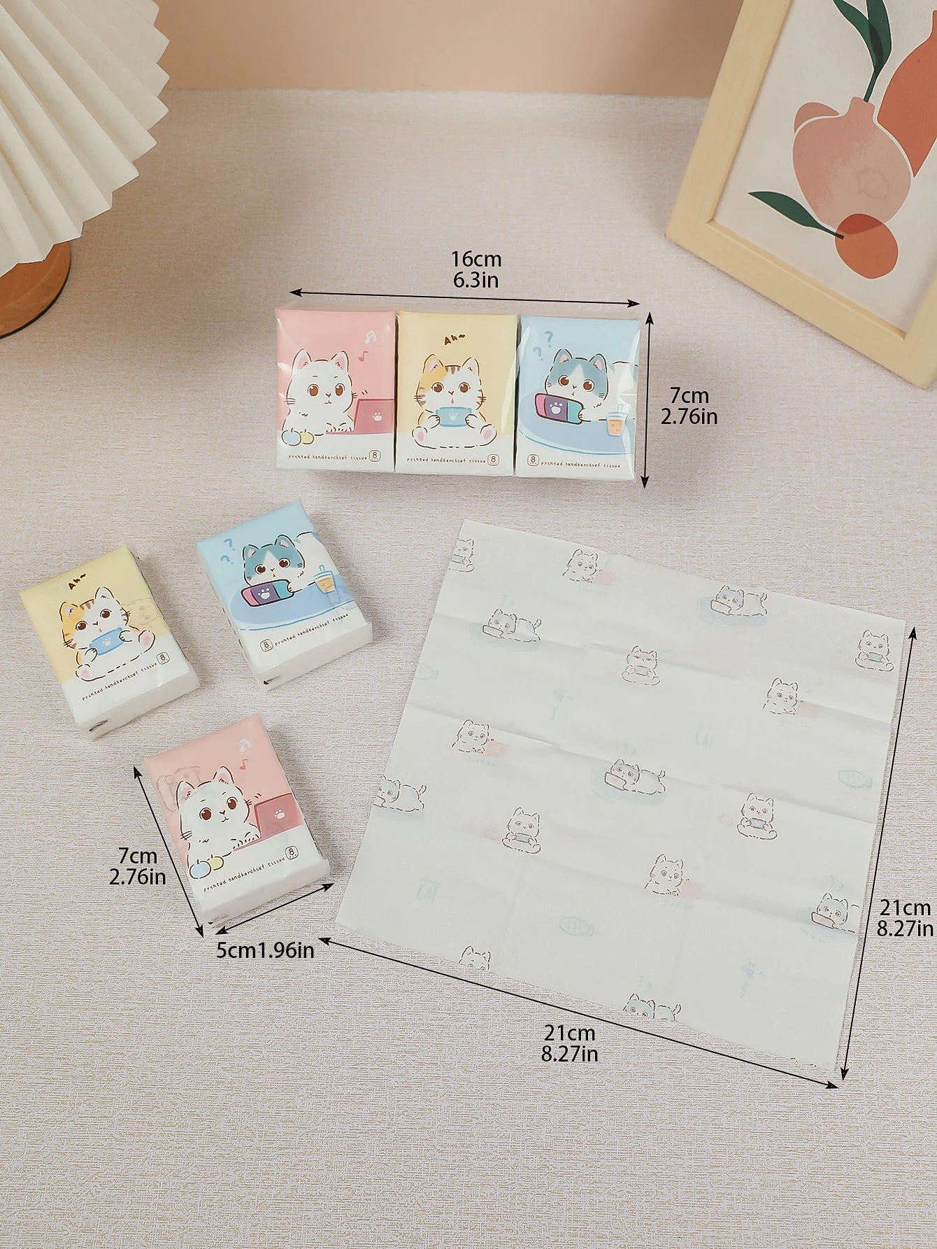 9pcs/pack Fashionable Lucky Cat Handkerchief Paper Student Portable Small Pack Cartoon Printed Hand Tissue For Daily Cleaning