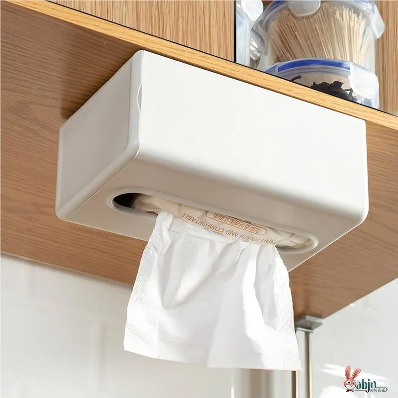 Wall-Mounted Tissue Box Kitchen Home Use Napkin Holder Storage Box Drop-In No-Punching Required Simple Rectangular Plastic De...