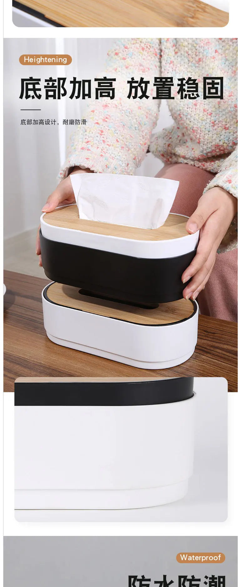 Bamboo Tissue Box Holder Cover Toilet Paper Storage Dispenser Handmade Bathroom Living Room Vanity Napkin Organizer Case