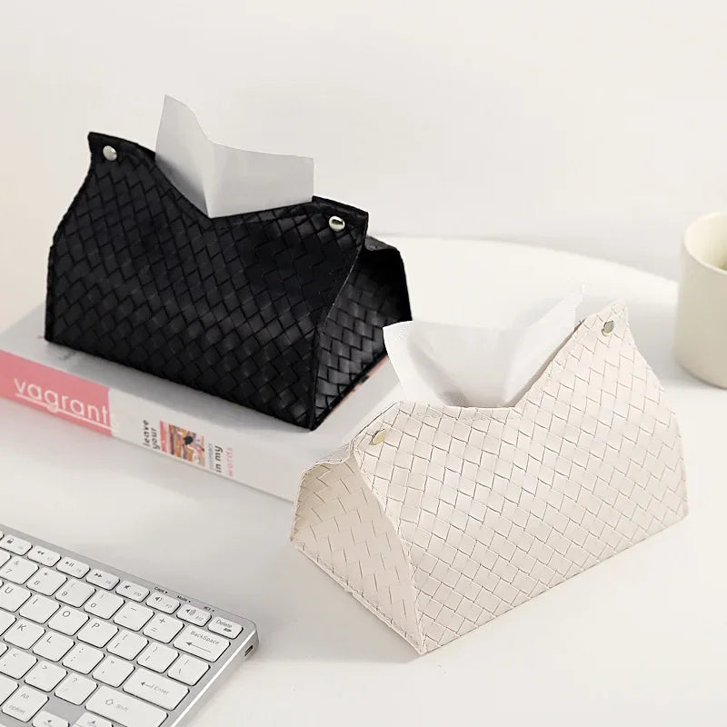 Luxury Woven Paper Towel Box Home Creative Living Room Storage Car Simple Solid Color Tissue Box Dining Room Removable Tissue