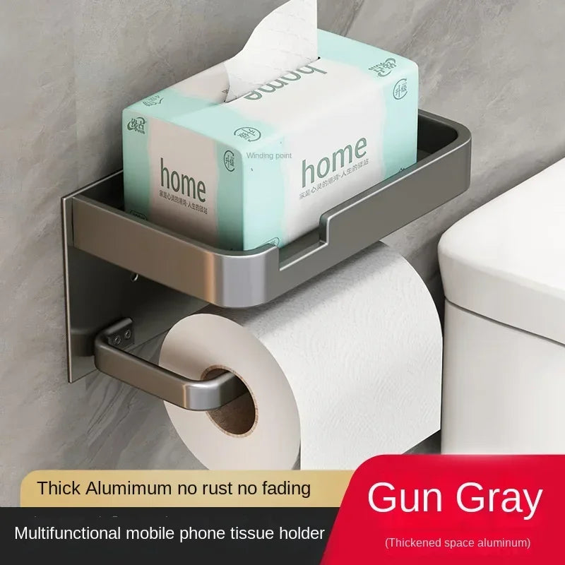 Black Gold Toilet Paper Holder Bathroom Wall Mount Multifunction WC Paper Phone Holder Shelf Towel Roll Shelf Accessories