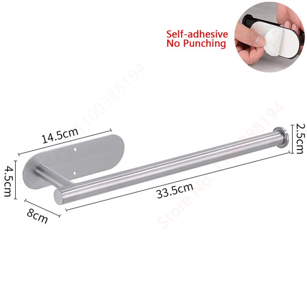 Adhesive Toilet Roll Paper Holder Organizer Wall Mount Storage Stand Kitchen Bathroom No Drill Tissue Towel Dispenser Stainless