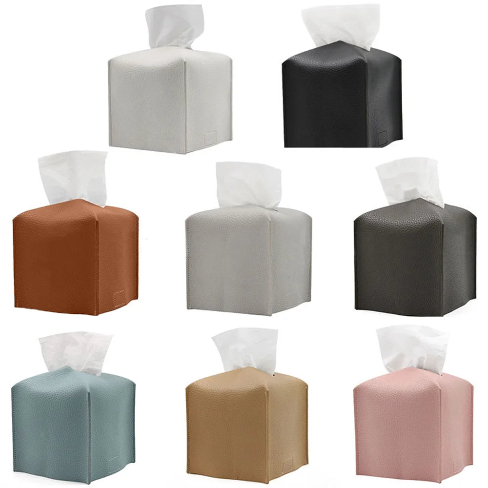 Modern PU Leather Square Tissue Box Cover Holder-Decorative Holder/Organizer for Bathroom Vanity Countertop, Night Stands,Office