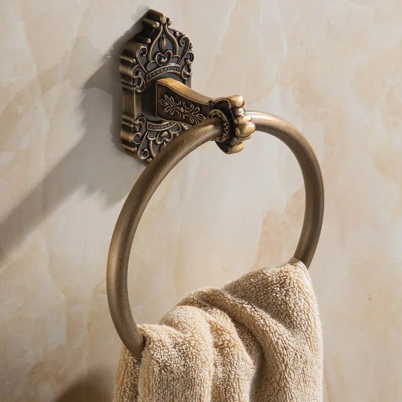 Antique Solid Aluminum Bathroom Hardware Set, Wall Mounted Towel Bar & Soap Basket & Toilet Paper Holder & Robe Hook