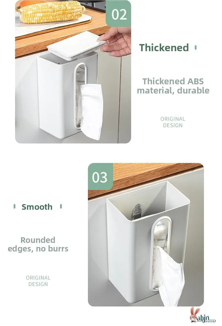 Wall-Mounted Tissue Box Kitchen Home Use Napkin Holder Storage Box Drop-In No-Punching Required Simple Rectangular Plastic De...