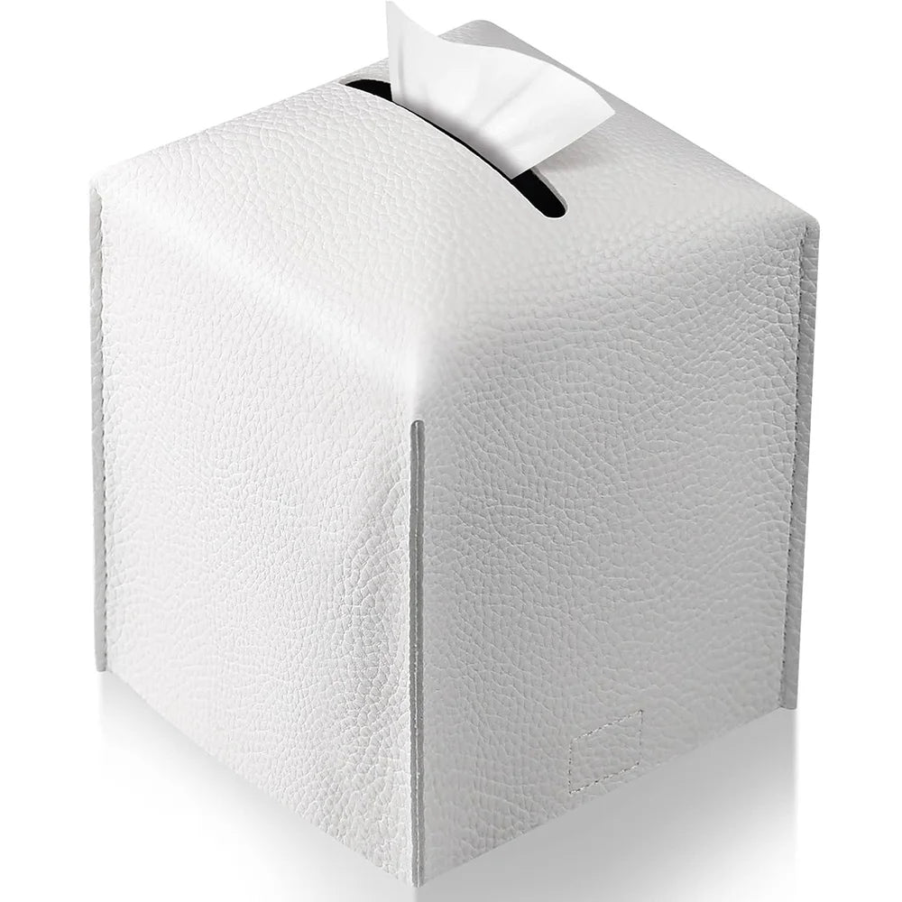 Modern PU Leather Square Tissue Box Cover Holder-Decorative Holder/Organizer for Bathroom Vanity Countertop, Night Stands,Office