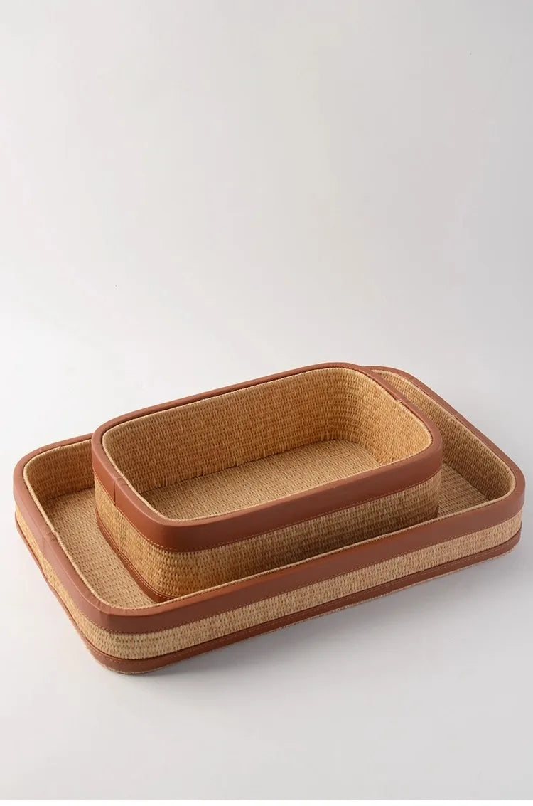 Seagrass Leather Napkin Holder Handwoven Tissue Storage Box French Style Elegant Table Decor Home Organizer Straw Wicker Design