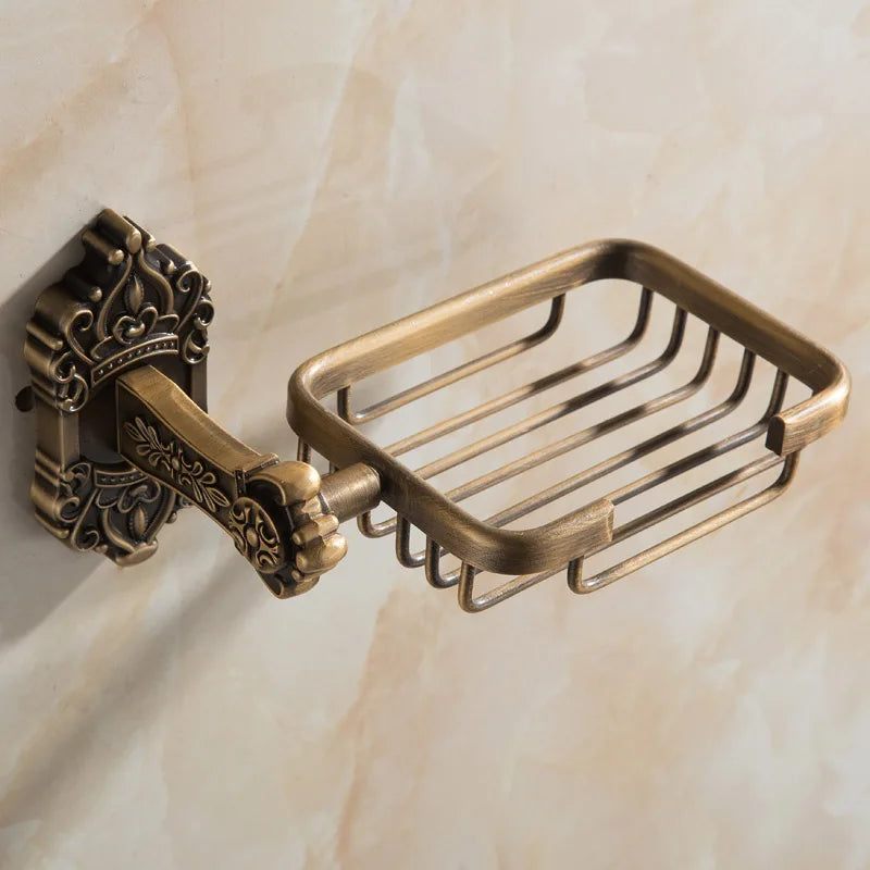 Antique Solid Aluminum Bathroom Hardware Set, Wall Mounted Towel Bar & Soap Basket & Toilet Paper Holder & Robe Hook
