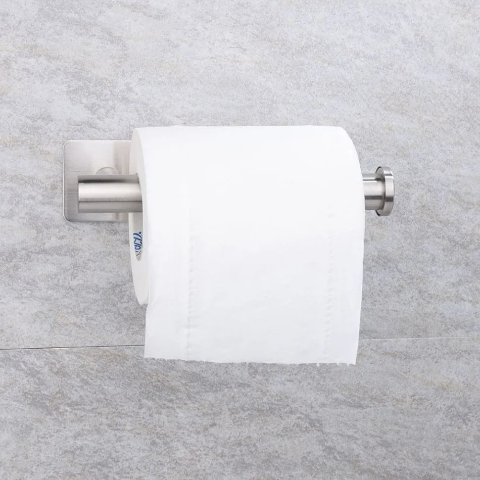Stainless Steel Paper Holder White Adhesive Wall Mount Stand Kitchen Bathroom Toilet Paper Towel Tissue Roll Shelf Brushed Gold