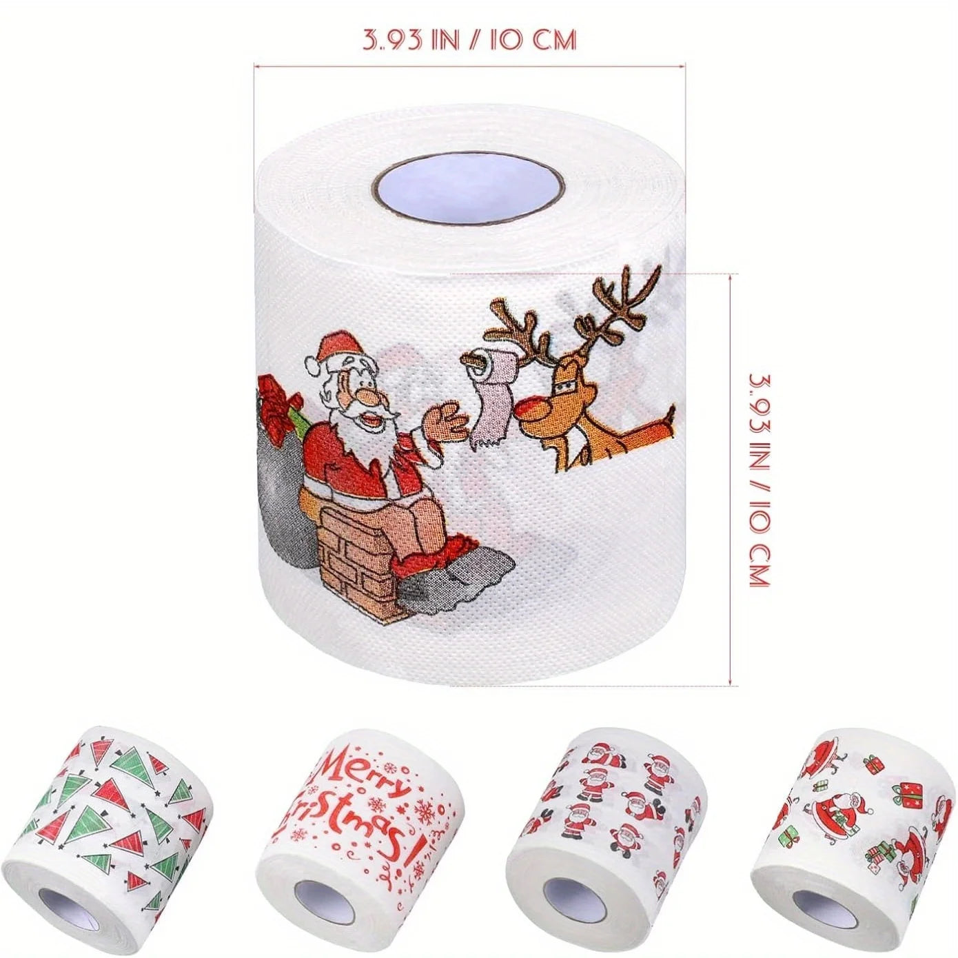 1Roll Santa and Reindeer Pattern Toilet Paper Roll - 3.94 "x 3.94" for Christmas and New Year home decor, party supplies