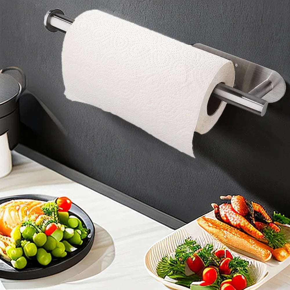 1PCS Kitchen Paper Towel Holder Toilet Paper Holder Adhesive Tissue Rack Napkin Dispenser Cabinet Storage Bathroom Accessories