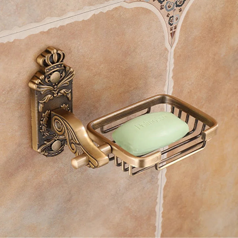 Antique Solid Aluminum Bathroom Hardware Set, Wall Mounted Towel Bar & Soap Basket & Toilet Paper Holder & Robe Hook
